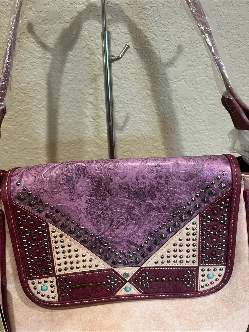 Montana West Studded Two-Tone Pink & Purple Shoulder Bag conceal carry option